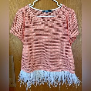 Eva Franco size medium orange and white feather trimmed top! Cotton poly blend